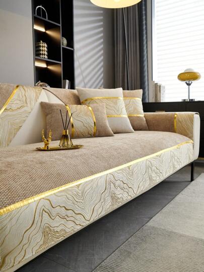 1pc Woven Embroidered Chenille Sofa Cushion Cover, All Seasons