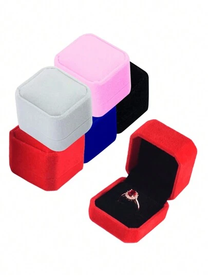 1 件绒布戒指盒，耳环吊坠首饰盒，戒指耳环礼盒，珠宝展示，适用于情人节求婚、婚礼返校