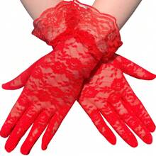 1pair Bride Wedding Lace Short Gloves In Red/White/Black, Sexy Valentine's Day Autumn Accessories