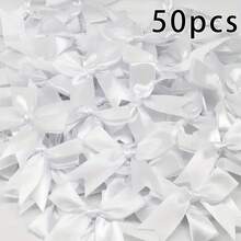 Pink & White Satin Ribbon Bows – Charming Decor For Weddings, Holidays, & DIY Crafts" - White - View 7