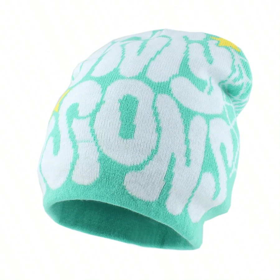 New Arrival Unisex Knitted Beanie Hat With Letter Jacquard Pattern, Autumn/Winter Warm Hat Winter Hat - Green - View 1
