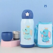 Garrafa Térmica Infantil de 500 ml Aço Inox 304 Com Alça Bolsa De Armazenamento, Canudo e Caneca - Roxo - Visão 8