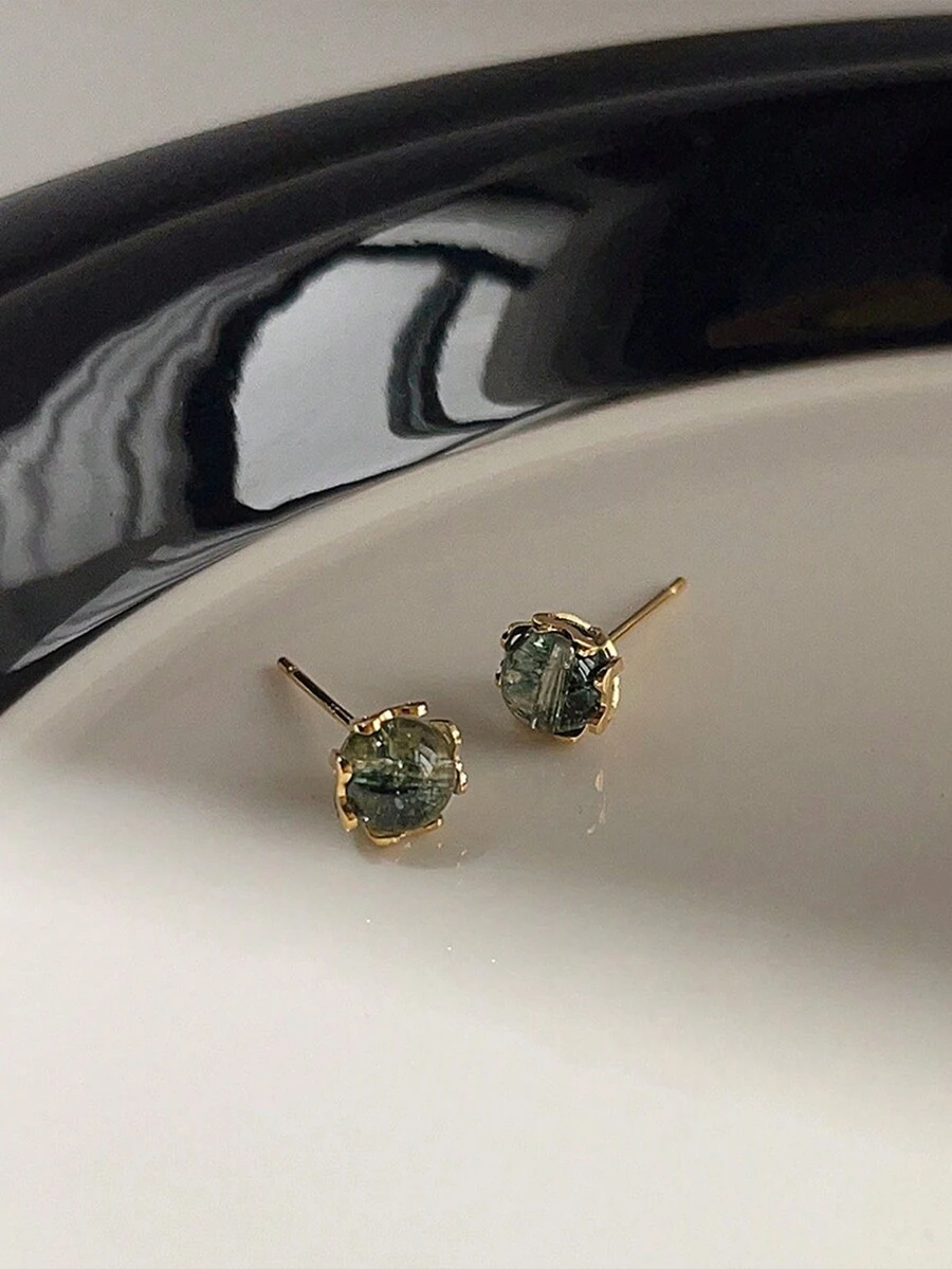1 đôi Tinh tế Mạ đồng Bông tuyết Bông tai stud Đối với phụ nữ , Sang trọng Và Đúng mốt - màu xanh lá - Xem 1