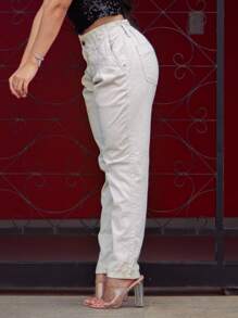 Women Jeans - 米色 - 查看 4