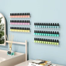 Organizador de esmalte de uñas de acrílico transparente con 6 estantes, 15 pulgadas de largo para 66-90 botellas de esmalte de uñas, estantes flotantes de acrílico multiusos