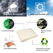 1 Set Large Rectangular Sun Shade Sail, Waterproof, 98% UV Protection, Suitable For Patio, Garden, Swimming Pool, Outdoor Camping, With Installation Steel Cable - Beige - View 4