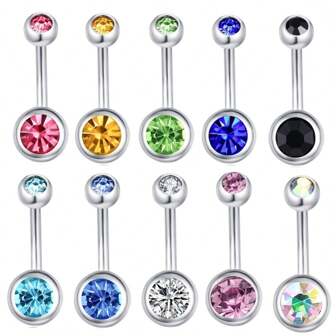 1/7/10pcs Stainless Steel 14G Low-Allergy Navel Rings, Unisex Body Piercing Jewelry