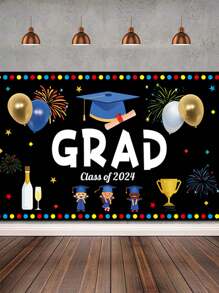 2024 Graduation Party Decoration Backdrop, Black And Gold Congrats Grad Banner, Graduation Backdrop Class Of 2024 Graduation Banner - Black - View 2