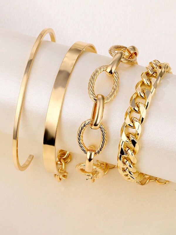 4 Stücke Frauen Geometrisch Chunky Kettlen Punke-armband-set