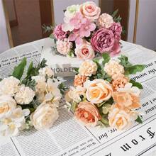 1 pieza Flor artificial de bola y rosa con bordado realista, adorno de centro de mesa para decoración y fotografía de bodas