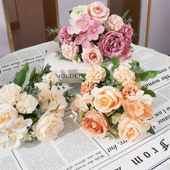 1 pieza Flor artificial de bola y rosa con bordado realista, adorno de centro de mesa para decoración y fotografía de bodas