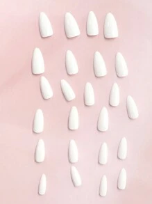 24pcs Almond-Shaped Red Press-On Nails Set, Medium Length Design Suitable For Daily Wear, Includes 1pc Jelly Gel And 1pc Nail File - White - View 3