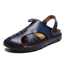 Men's Casual Leather Sandals Hand-Stitched Outdoor Business Casual Shoes, Summer Slip-On Dual-Use Fashion Shoes