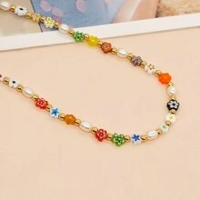 夏季新款波希米亞風頸鏈,女性自然淡水珍珠金色珠寶項鍊,項圈飾品1入 - 彩色 - 查看 4