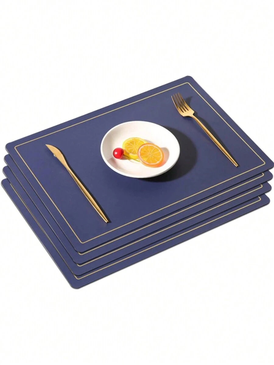 6 Pcs Table Placemat Waterproof Insulation Coffee Kitchen Dining Decoration - Navy Blue - View 1