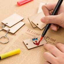60pcs Blank Wooden Keychain Rectangle Wooden Keychain Tags, Ideal For Personalizing Key Chains, Engraving DIY Tags For Key Crafts; 60 Wood Sheets + 60 Key Rings + 60  Ropes - Brown - View 4