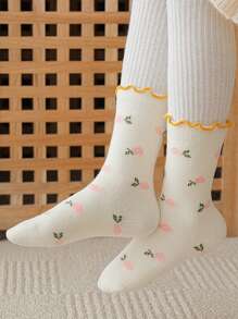 4 Pairs Of Randomly Colored Children's Rabbit Letter Jacquard Cute, Comfortable, And Fashionable Sweat-Wicking Socks For All Seasons