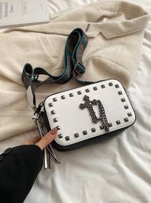 Crossbody Bag Shoulder Bag Square Bag Hard Shell Box Bag Black Bag White Bag Water-Proof Summer Valentines Gift Crossbody Sling Vacation School Carry On PU Leather Personalized Gifts Dad Husband Students Fall Messenger Bag Square Box Fashion Stylish Argyle Style Radio-Inspired Hiking Gifts Large Capacity Multi-Functional Outdoor Portable Fashion Casual Vintage Bag Christmas Gifts Bag Retro Bag Sling Bags Back To School Vintage Summer Bag Spring Break Gift Bag Pack Cross Body Bag Vintage Bags School Supplies - White - View 3