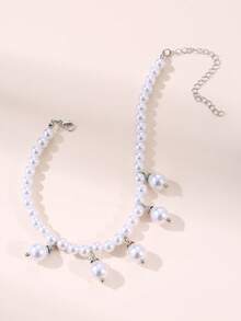 1 chiếc vòng cổ trang trí ngọc trai dễ thương cho thú cưng, phù hợp cho thú cưng cỡ nhỏ/trung bình - trắng - Xem 4