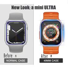 Pulseira de silicone com design texturizado, respirável e ajustável, ideal para esportes ao ar livre, laranja, compatível com smartwatches Ultra2/1Series/SE/S9/8/7/6/5/4/3/2/1 de 38 mm/40 mm/41 mm/42 mm/44 mm/45 mm/49 mm. Acompanha protetor de tela de vidro temperado 2 em 1 e capa rígida de policarbonato com moldura prateada para proteção.