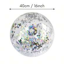 1pc 40cm Inflatable Flash Beach Ball, Summer Water Ball, Sequin Beach Ball, Summer Beach Swimming Pool, Party, - Blue - View 3