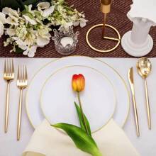 20pcs Washable And Reusable Gold-Rimmed Plates For Picnics And Family Gatherings - Multicolor - View 3