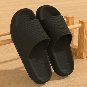 Chinelo De Banheiro Antiderrapante De Eva, Chinelo Unissex De Verão Com Solas Grossas Para Uso Interno, Externo E Doméstico, 1 Par Preto