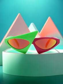 1 pieza Gafas únicas personalizadas de estilo punk rock con bloques de color triangulares, graffiti artístico de tinta neón, adecuadas para festivales de música, fiestas, selfies y talla grande - Multicolor - Ver 13