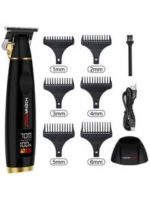 HIENA 1 Cortapelo Eléctrico Para Hombres Con Gran Pantalla Digital, Tallado, Corte Y Soporte De Fondo Sin Cuerda - Negro - Ver 7