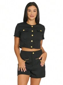Conjunto saco y short con botones - Negro - Ver 1
