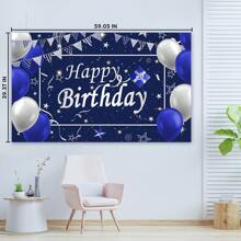 Blue Birthday Decorations For Men Women, Navy Blue And Silver Party Decorations, Happy Birthday Decorations With Birthday Backdrop Crown Balloons Fringe Curtains Tablecloth Hanging Swirl - 藍色 - 查看 3