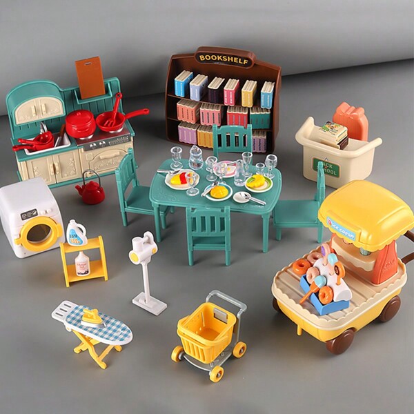 Miniatur Möbel Set Wohnzimmer Zubehör Für Puppenhaus, Tisch & Stühle Nachbildung Modell Für Mädchen Puppenhaus