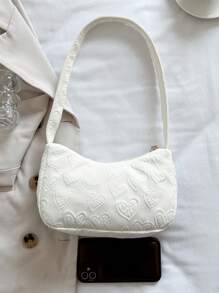 Túi đeo vai nhẹ màu trơn với vẻ ngoài sang trọng, Túi hình trăng lưỡi liềm dành cho nữ - trắng - Xem 4