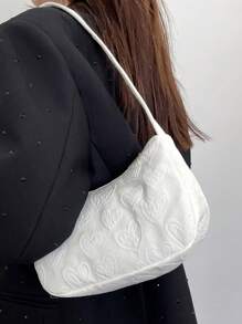 Túi đeo vai nhẹ màu trơn với vẻ ngoài sang trọng, Túi hình trăng lưỡi liềm dành cho nữ - trắng - Xem 7