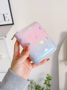 1pc Women's Short Zipper Wallet With Heart Pattern, Coin Pouch, Zipper Card Holder, Hidden Coin Pocket, Multi-Functional Card Case For Credit Card, ID, Key, Portable Cash Wallet - Multicolor - View 6