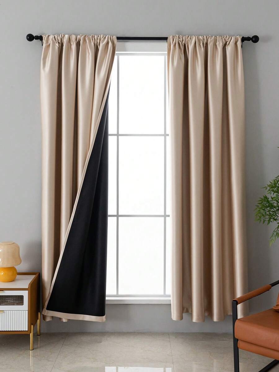1 Pieza Cortina De Ventana Con Total Oscuridad Y Fácil Instalación, Múltiples Tamaños Disponibles - Beis - Ver 1