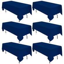 6 Pack Polyester Tablecloth 60 X 102 Inch  Polyester Table Cloth For 6 Foot Rectangle Tables, Stain And Wrinkle Resistant Washable Table Cover For Kitchen Wedding Banquet Restaurant Party Outdoors Camp Out Picnic Multiple Colors,Weddings Graduation Season Outdoor Events Entertain Guests - 藏蓝色 - 查看 1