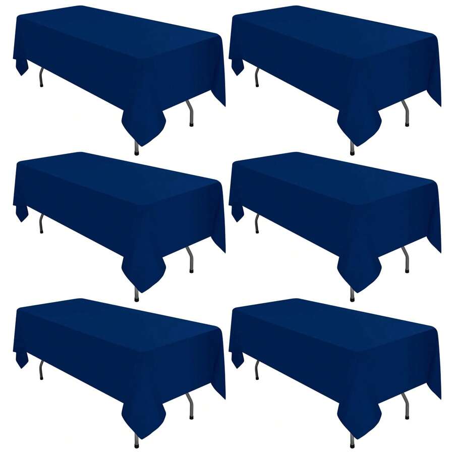 6 Pack Polyester Tablecloth 60 X 102 Inch  Polyester Table Cloth For 6 Foot Rectangle Tables, Stain And Wrinkle Resistant Washable Table Cover For Kitchen Wedding Banquet Restaurant Party Outdoors Camp Out Picnic Multiple Colors,Weddings Graduation Season Outdoor Events Entertain Guests - 藏蓝色 - 查看 1