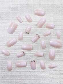 美甲套裝 - 24入組短款白色漸層假指甲，附鑽石，1支果凍膠，1把指甲沙，貼式美甲用品 - 彩色 - 查看 2