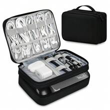 Organizador Portátil Electrónicos, Estuche para Cables y Cargadores Organizador de Cables para Viaje para Discos Duros, Cables USB, Auriculares, Teléfono, Cargadores, Tarjeta SD/TF - Negro - Ver 2