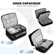 Organizador Portátil Electrónicos, Estuche para Cables y Cargadores Organizador de Cables para Viaje para Discos Duros, Cables USB, Auriculares, Teléfono, Cargadores, Tarjeta SD/TF - Negro - Ver 3