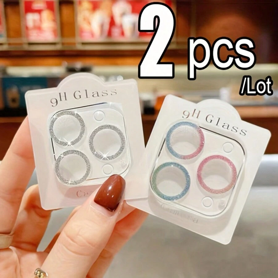 2 Piezas / Lote Protector de lente de cámara de vidrio templado transparente con brillo compatible con iPhone 16 14 13 12 11 Pro Max 15 Pro Max 13 Mini 14 Plus, regalo de moda HD 1* Plata + 1* Resistente al agua, a prueba de golpes, anti-caída, anti-arañazos, anti-huellas dactilares, de cobertura completa y de colores