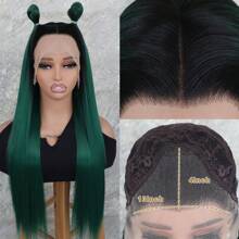 13x4 Synthetic Lace Front Wigs 26 Inches Long Silky Straight Ombre Green Color Heat Resistant Fiber Frontal Lace Replacement Wigs Dark Roots Ready To Wear Pre Plucked Baby Hair Natural Hairline Free Part Glueless Wigs For Women Girls Party Vacation Makeup Use Daily Wear - màu xanh lá - Xem 1