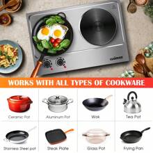 Cusimax 1800W Countertop Double Cast Iron Burner,7.4 In. And 6.1 In. Hot Plate With Temperature Controls & Indicator Lights,Portable 2 Burner Electric Cooktop Kitchenette,Great For Home Use,Easy To Clean - 銀色 - 查看 8