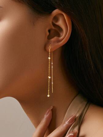 1 Pair 925 Sterling Silver Minimalist Tassel Earrings, Pearl Chain Pendant Earrings, Versatile For Everyday Wear, Party, And Vacation, Great Mother's Day/Girlfriend Anniversary/Best Friend Birthday Gift