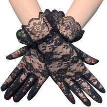 1pair Bride Wedding Lace Short Gloves In Red/White/Black, Sexy Valentine's Day Autumn Accessories