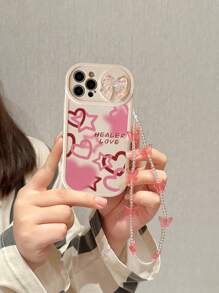 Colorful Butterfly Chain Decorated Heart Printed Anti-Drop Phone Case, Compatible With IPhone 15/10/14/Xr/7/8/Iphone 15 Pro Max/13/14/11/12
