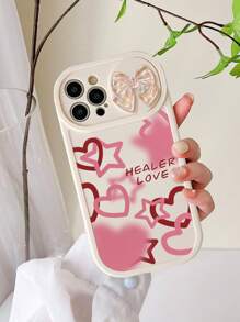 Colorful Butterfly Chain Decorated Heart Printed Anti-Drop Phone Case, Compatible With IPhone 15/10/14/Xr/7/8/Iphone 15 Pro Max/13/14/11/12