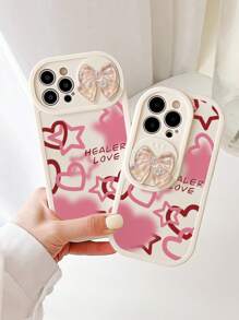 Colorful Butterfly Chain Decorated Heart Printed Anti-Drop Phone Case, Compatible With IPhone 15/10/14/Xr/7/8/Iphone 15 Pro Max/13/14/11/12
