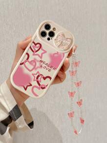 Colorful Butterfly Chain Decorated Heart Printed Anti-Drop Phone Case, Compatible With IPhone 15/10/14/Xr/7/8/Iphone 15 Pro Max/13/14/11/12